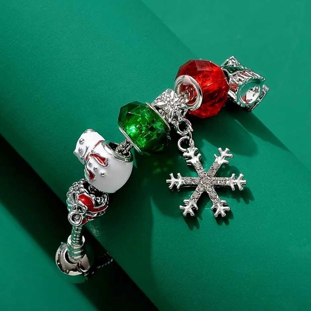 Christmas Charm Bracelet Barrel Charms Multi Color Dangle Glittering Snowflake - Picture 6 of 16
